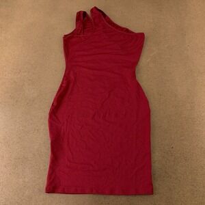 ECHOINE Women's Size Small Burgundy One Shoulder Cutout Bodycon Mini Dress NWT